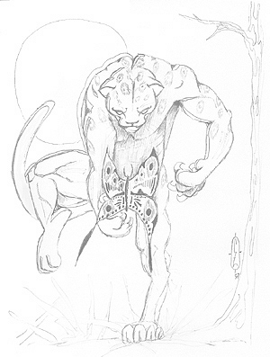 "Jaguar Moon" Graphite on white heavy paper
